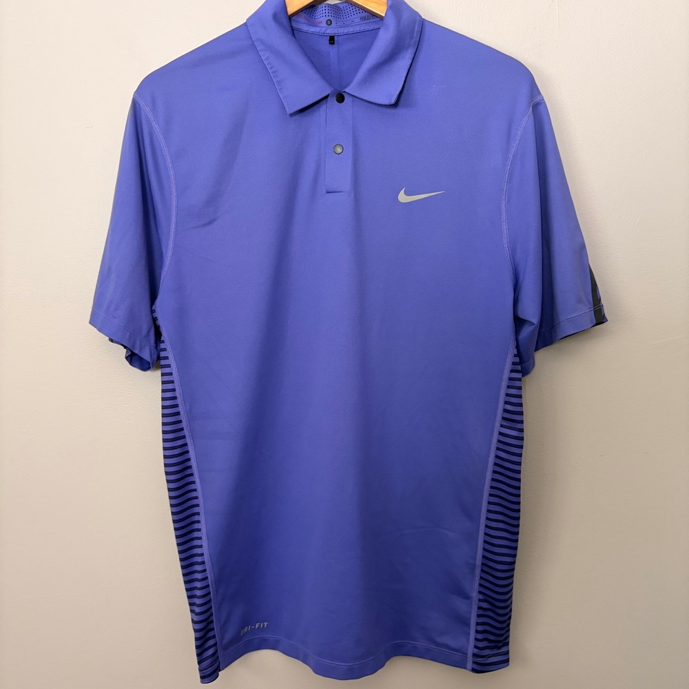Nike Tiger Woods Shirt Mens Small Purple Dri-FIT Striped Golf Polo Performance - Picture 2 of 8